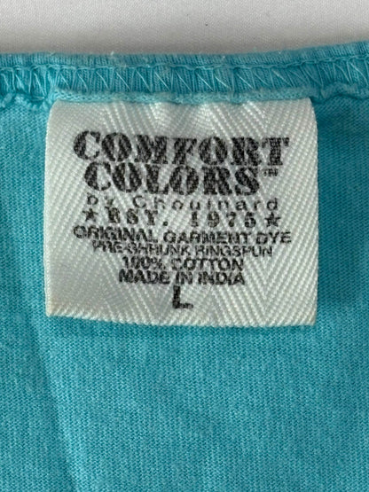 Comfort Colors "Howdy! Let's Get Rowdy" Tank Top – Aqua Blue Neon Graphic – Size Large
