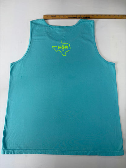Comfort Colors "Howdy! Let's Get Rowdy" Tank Top – Aqua Blue Neon Graphic – Size Large