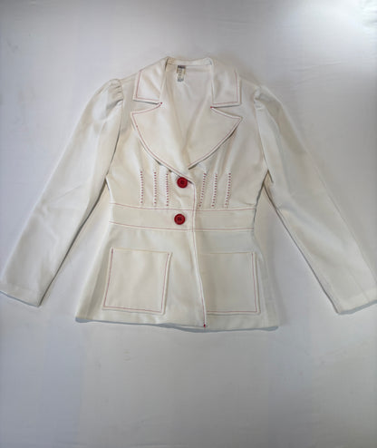 ivory white tailored blazer with red buttons