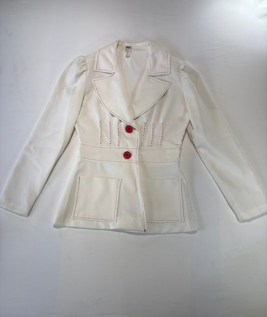 ivory white tailored blazer with red buttons