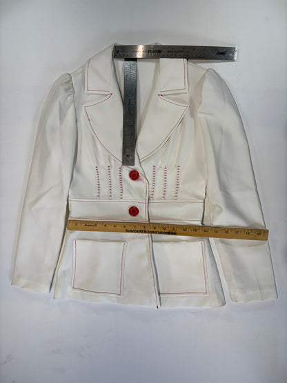 ivory white tailored blazer with red buttons