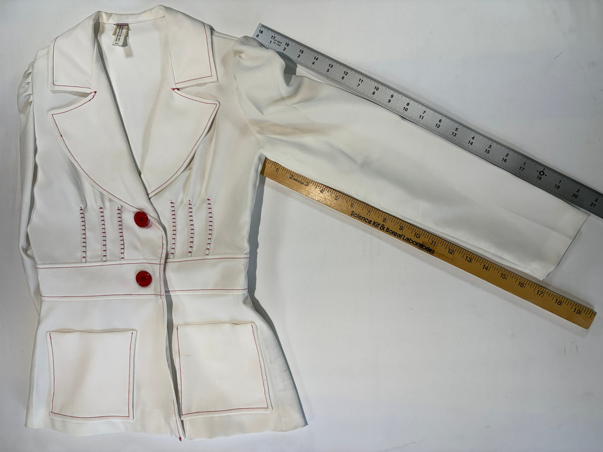 ivory white tailored blazer with red buttons