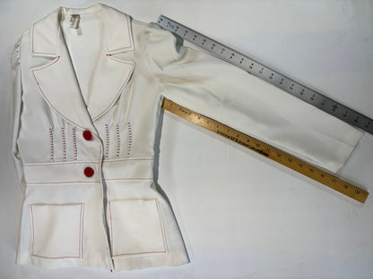 ivory white tailored blazer with red buttons