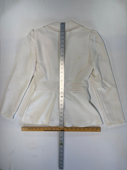 ivory white tailored blazer with red buttons